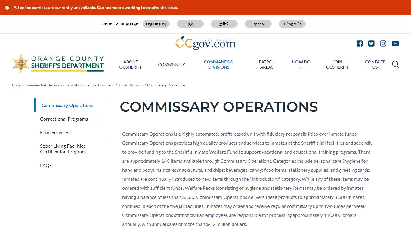 Commissary Operations - Orange County Sheriff's Department